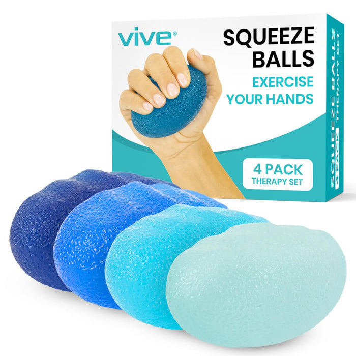 Vive Squeeze Balls for Hand Therapy Set (4 Pack) - Grip Strengthener Occupational Exercise Equipment for Arthitis, Parkinsons, Stroke, Carpal Tunnel Recovery - Stress Relief Massage Putty Finger Toy