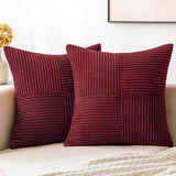 MIULEE Christmas Burgundy Corduroy Pillow Covers Pack of 2 Boho Decorative Spliced Throw Pillow Covers Soft Solid Couch Pillowcases Cross Patchwork Cushion Covers for Living Room Bed Sofa 18x18 inch