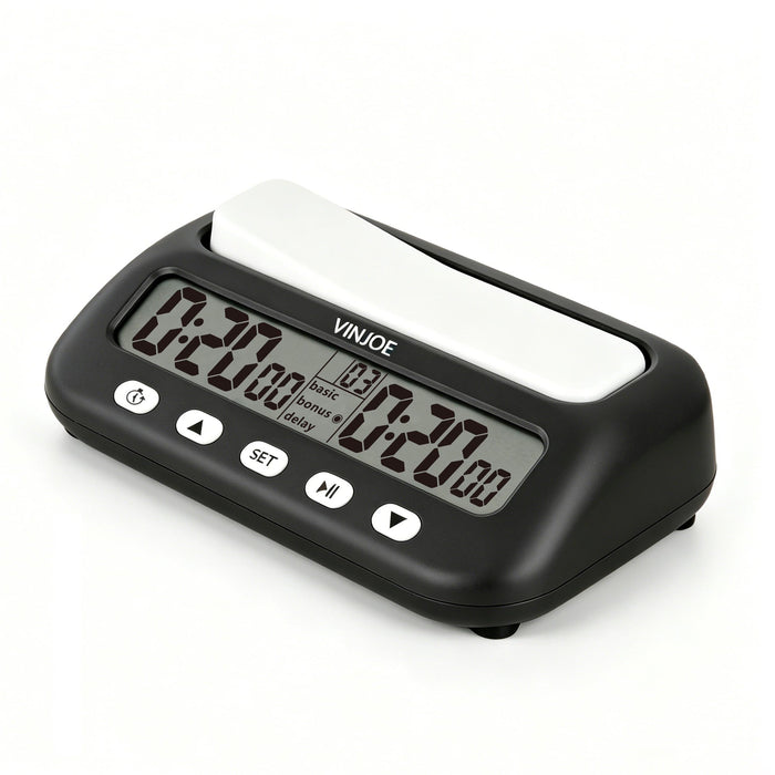 VINJOE Chess Clock Digital Chess Timer Professional for Board Games,Portable Digital Chess Clock & Game Timer with Basic,Bonus,Delay and Positive Time Features Best Gifts for Christmas(Without Battery