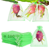 Toolifer 100 Pcs Fruit Protection Bags, 8''×12'' Vegetable Protection Bags Fruit Netting Bags with Drawstring, Fruit Tree Fruit Cover Bags Reusable Netting Bird Pest Barrier Bags for Garden Orchard