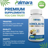 Palmara Health Premium Monolaurin 1,200mg per 2 capusle serving, 1 Pack (100 Capsules)