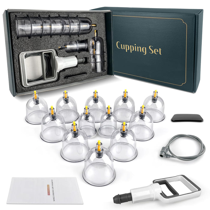 DEFUNX Cupping Therapy Set 12 Cups with Pump Chinese Cupping Set Vacuum Cupping Kit for Massage Therapy Suction Cups for Body Pain Relief Cellulite Muscle