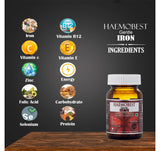 HealthBest Haemobest Capsules Iron Supplement, Increases Hemoglobin, Ideal for Sensitive Stomachs - Non-Constipating, Red Blood Cell Supplement, 60 Capsule