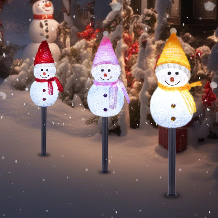 Solar Christmas Pathway Lights Outdoor Decor, Set of 3 Led Snowman Stake Lights, Waterproof Walkway Landscape Lights for Winter Yard, Garden, Solar Christmas Decorations (3pcs-Snowman A)