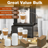 Ginkgo 100 Pack 20 oz Disposable Paper Coffee Cups with Lids and Sleeves, To Go Hot Coffee Cups for Business, Office, Cafes and Parties