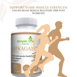 Simple Life Nutrition Organic Ashwagandha - Max Strength 1300MG Vegan Capsules - 100% Pure Non GMO Root Powder with Natural Black Pepper 60CT