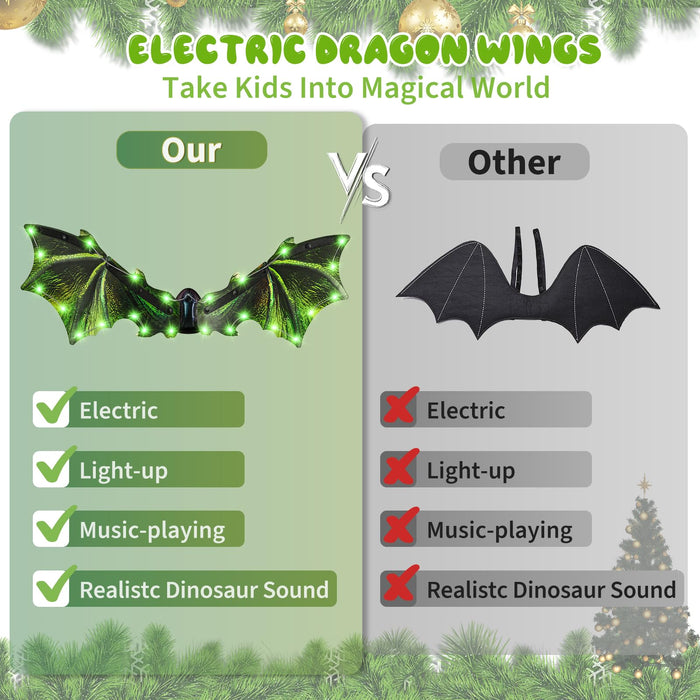 Toddler Electric Dragon Wings, Kids Dinosaur Costume Wings with LED Light & Music, Halloween Dino Dress-Up Costumes for Boys & Girls, Green Dinosaur toys for Kids as Christmas Birthday Party Gifts