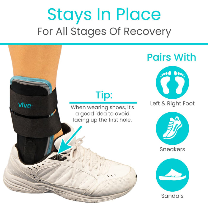 Vive Ankle Brace - Stabilizer Air Cast for Ankle Sprain Treatment, Foot Fracture - Hot & Cold Gel & Air Therapy - Stirrup Brace Support Cast Right Left Foot - Stabilizing Splint for Women, Men