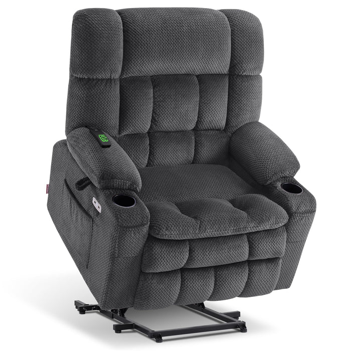 MCombo Dual Motor Power Lift Recliner Chair Sofa with Massage and Heat for Big Elderly People, Infinite Position, USB Ports, Fabric R7897 (Dark Gray, Medium-Wide)