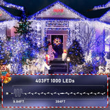 KNONEW 403FT 1000 LED Christmas Lights Outdoor String Light with 8 Modes and Timer Memory Waterproof Fairy Lights Decorations for Xmas Tree Yard Wedding Backdrop Decor(Blue and White)