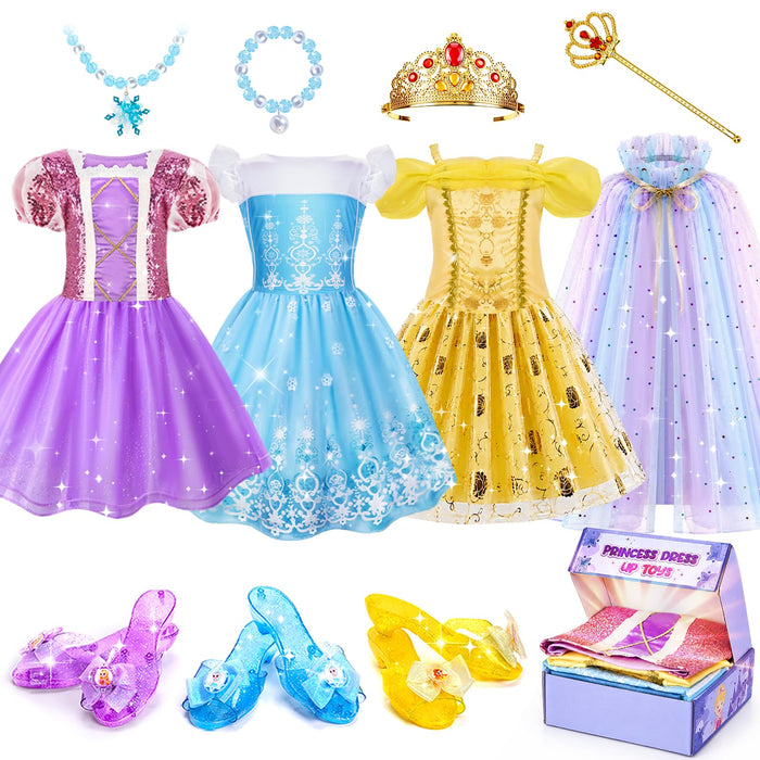 Meland Princess Dress Up for Girls 3-6, Dress Up Clothes with Princess Shoes Toy, Christmas Birthday Gift for Toddlers Girls