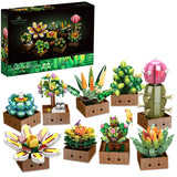 Under the Baubles Flower Botanical Bonsai Building Set, Succulent Building Toys - 9 Pack, for Home Decor, Valentine's Day, Mother's Day, Christmas for Adults and Kids - 913pcs