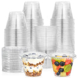 AOZITA 100 Sets, 9 oz Clear Plastic Cups With Flat Lids No Hole, Disposable Cups With Lids for Ice Cream, Pudding, Cake, Snacks Smoothie, Milkshake, Cold Drinks