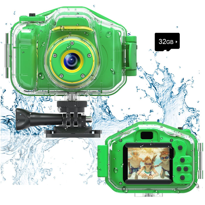 Agoigo Kids Waterproof Camera Toys for 3-12 Year Old Boys Girls Christmas Birthday Gifts HD Children's Digital Action Camera Child Underwater Sports Camera 2Inch Screen with 32GB Card (Green)