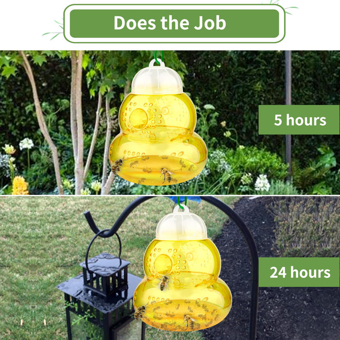 Wasp Trap Outdoor Hanging, Bee Traps Catcher & Deterrent Killer Insect Catcher, Non-Toxic Reusable Hornet Yellow Jacket Trap Hanging (Yellow, 2 Pack)