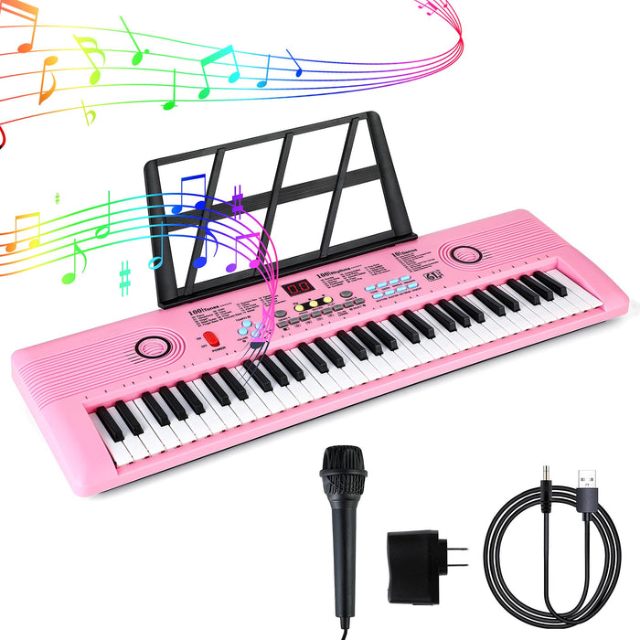 Keyboard Piano 61 Key Electric Digital Piano Music keyboard w/Microphone Portable Piano For Kids Beginner Birthday Christmas Gifts Pink