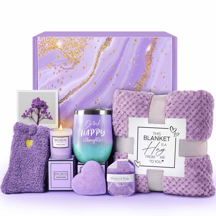 LE CADEAU Christmas Birthday Get Well Soon Gifts Basket for Women w/Blanket