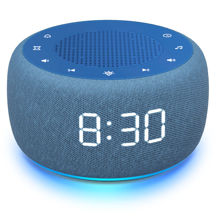 Buffbee Sound Machine & Alarm Clock 2-in-1, 0-100% Clock Face Brightness, Bottom Colored Light, Sleep Timer, Precise 30-Level Volume Control White Noise Machine - Twilight