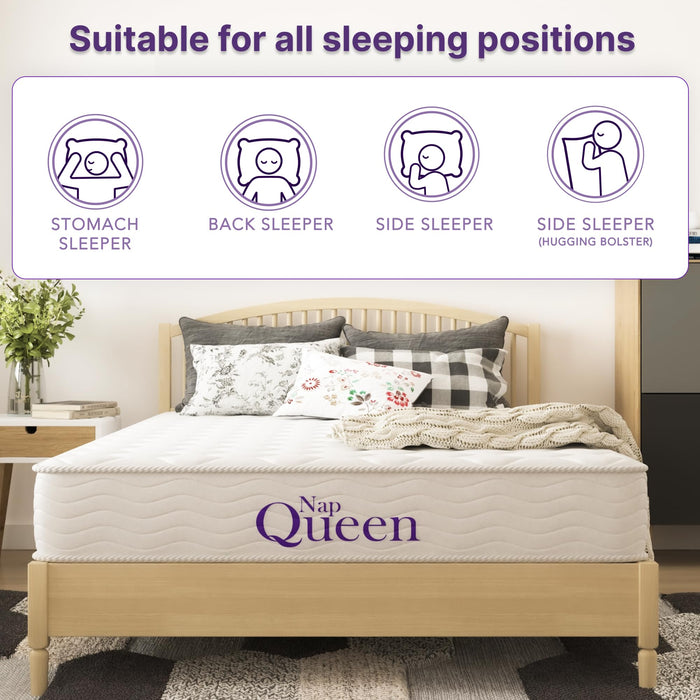 NapQueen 6 Inch Innerspring Twin Size Medium Firm Support Relief Mattress, Bed in a Box, White