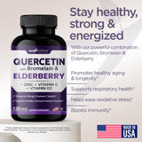 Quercetin with Vitamin C and Zinc - Elderberry - Quercetin 500mg - Quercetin with Bromelain - Zinc Quercetin - Vitamin D3 - 6 in 1 Daily Immune Support, Non-GMO, Gluten-Free - Sambucus Supplement -USA