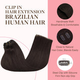 GOO GOO Clip in Hair Extensions Real Human Hair, 20inch 120g 7Pcs, 4A Chocolate Brown, Remy Human Hair Extensions Clip ins for Women, Natural Human Hair