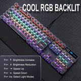 Camiysn Typewriter Style Mechanical Gaming Keyboard, Black Retro Punk Gaming Keyboard with RGB Backlit, 104 Keys Blue Switch Wired Cute Keyboard, Round Keycaps for Windows/Mac/PC