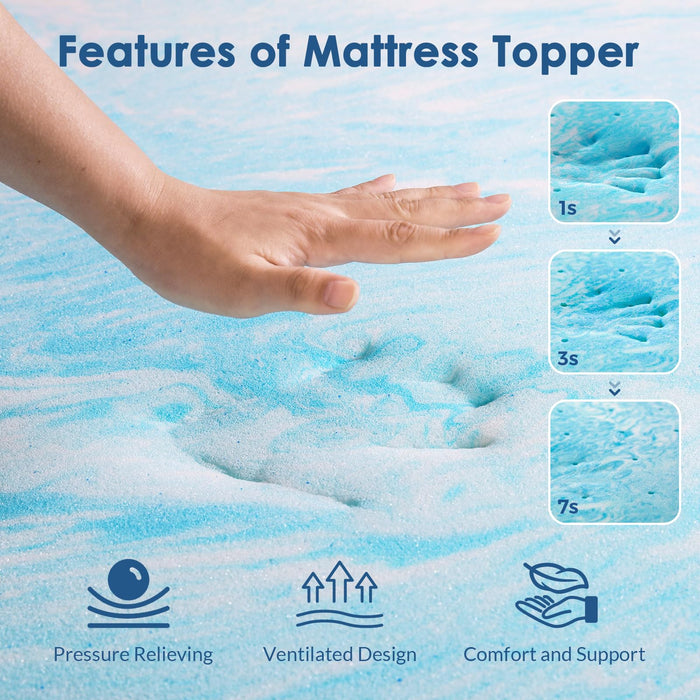 Mattress Topper Queen, 2 Inch Gel Memory Foam Bed Topper for Queen Size Bed, CertiPUR-US Certified, Blue