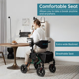 ELENKER All-Terrain 2 in 1 Rollator Walker & Transport Chair, Folding Wheelchair with 10” Non-Pneumatic Wheels for Seniors, Reversible Backrest & Detachable Footrests, Green