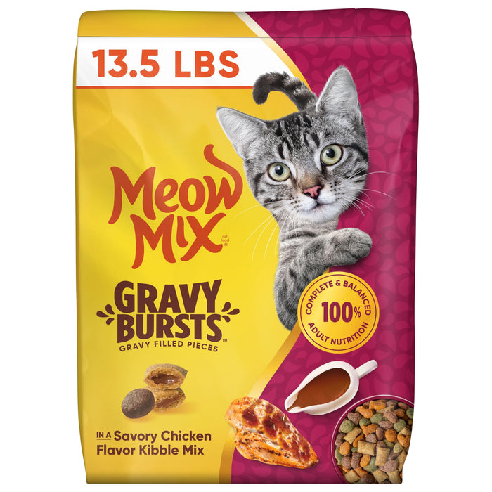 Meow Mix Gravy Bursts, Dry Cat Food, Savory Chicken Flavor, 13.5 lb. Bag