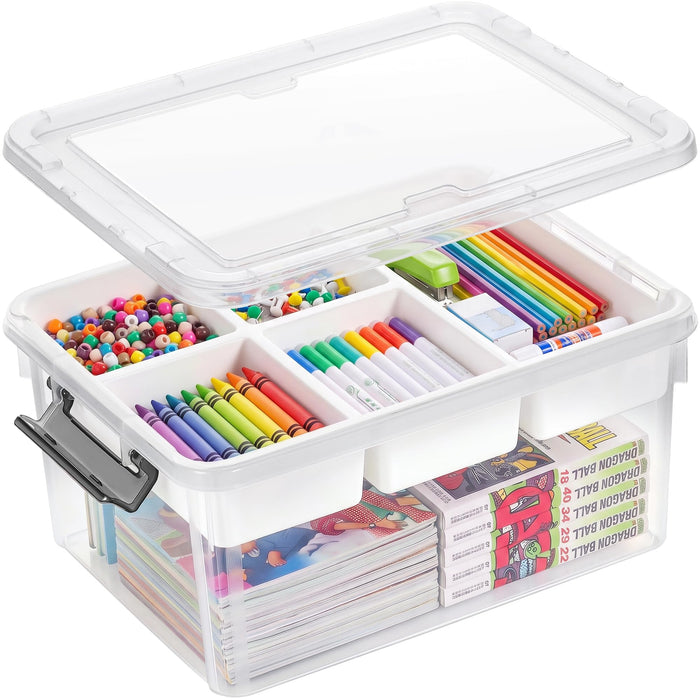 Citylife 17QT Clear Craft Organizers and Storage Box with Removable Tray