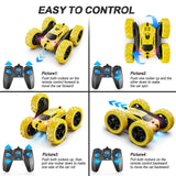 QUNREDA Remote Control Car, RC Car Toys for 6-12 Year Old Boys, Off Road RC Stunt Car 4WD 360° Rotating Remote Control Car for Kids, Boys Girls Gifts for Birthday, Christmas Yellow