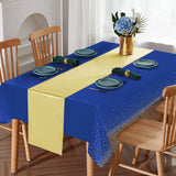 8Pack Disposable Plastic Tablecloths and Satin Table Runner Set Blue and Gold Dot Tablecloth Gold Satin Table Runner for Wedding Birthday Baby Shower Anniversary Christmas New Year Party Decorations