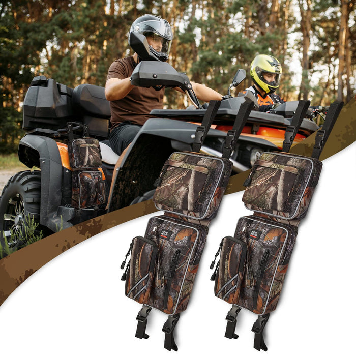 KEMIMOTO ATV Fender Bags, Detachable ATV Gear Bags Water-resistance Saddle Bags with Water Holder Compatible with Sportsman Scrambler TRX FourTrax Outlander 570 Two Camo Storage Bags for ATV