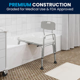 Flash Furniture HERCULES Series 300 Lb. Capacity Adjustable White Bath & Shower Transfer Bench with Back and Side Arm