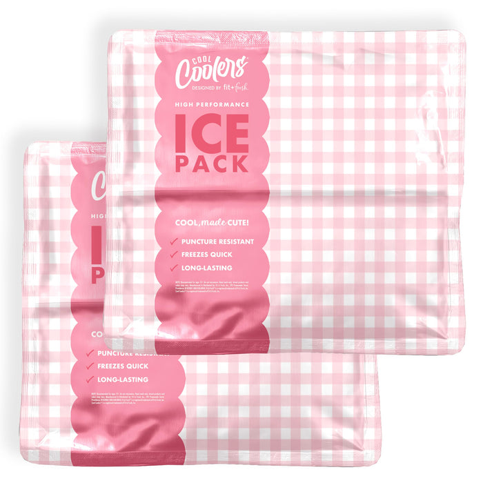 Cool Coolers by Fit & Fresh Reusable Ice Packs for Coolers – Large Long-Lasting Freezer Packs, Puncture Resistant BPA-Free Gel Ice Packs for Coolers, Lunch Boxes, Camping & Picnic, 2PK, Pink Gingham