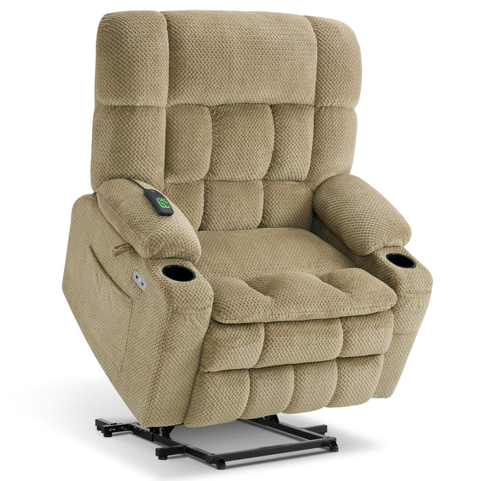 MCombo Dual Motor Power Lift Recliner Chair Sofa with Massage and Heat for Big Elderly People, Infinite Position, USB Ports, Fabric R7897 (Medium-Wide, Beige)