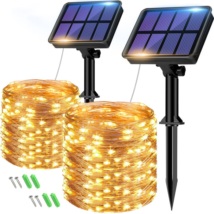 btfarm 2 Pack Solar String Lights Outdoor, 160LED 66FT Solar Fairy Lights Outside Waterproof, 8 Modes Copper Wire Solar Powered Twinkle Lights for Garden Patio Tree Christmas Wedding Decor, Warm White