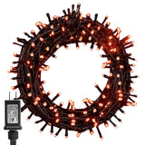 Twinkle Star 33FT 100 LED Halloween String Lights Orange, Plug in Black Wire Fairy Lights 8 Modes Waterproof Mini Light for Outdoor Indoor Christmas Tree Holiday Wedding Party Bedroom Patio Tree Decor