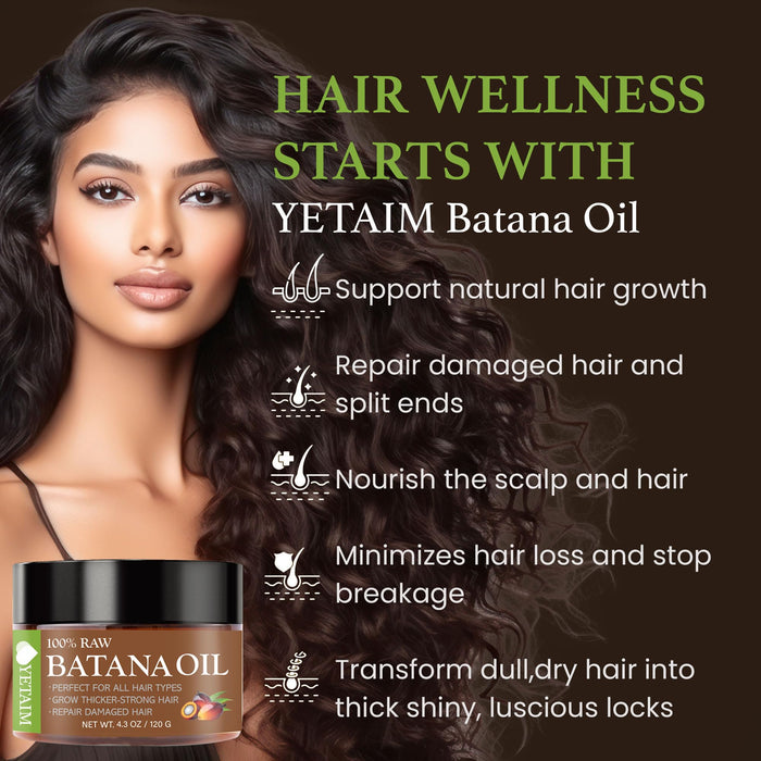 YETAIM Batana Oil for Hair Growth: 100% Natural Batana Oil Sourced from Honduras - Dr. Sebi Batana Oil - Prevent Hair Loss, Moisturize Scalp, Restore Dry Damanged Hair 4.2 oz, Brown