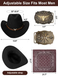 Toulite 4 Pcs Western Outfits for Men Cowboy Tassel Vest Hat Belt Buckle Paisley Bandana for Halloween Cosplay (Black,Black,Coffee,Large)