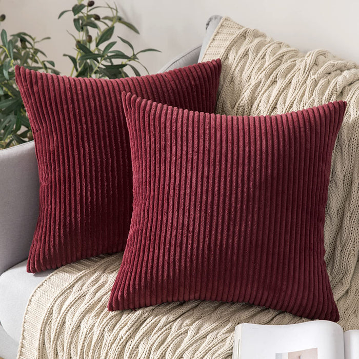 MIULEE Pack of 2 Corduroy Soft Soild Decorative Square Throw Pillow Covers Christmas Cushion Cases Pillow Cases for Couch Sofa Bedroom Car 18 x 18 Inch 45 x 45 cm Burgundy