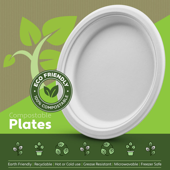 100% Compostable Paper Plates Heavy Duty -150 Pack Biodegradable Disposable Plates - 10 Inch White Disposable Dinner Plates Made of Eco-Friendly, Natural Sugarcane Bagasse, Microwavable Plates Bulk