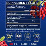 SIAUWE Berberine 1500MG - High-Potency Berberine Supplement with Berberine HCL, Citrus Bergamot - for Metabolic, Digestive, and Immune Support - Vegan, Non-GMO, 180 Berberine Capsules