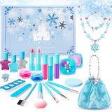 Souarts Christmas Makeup Advent Calendar for Girl, Makeup Advent Calendar Gift for Childs, 24 Days Countdown Calendar Childs Cosmetics Kits, Frozen Priness Necklace Jewelry Handbag DIY Cosmetics