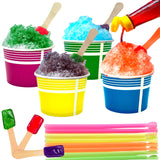 Concession Essentials Heavy Duty 12oz Snow Cone Cups with 8" Neon Spoon Straws and Candy Spoons, Yellow, Pink, Green, Blue (YPGB20CT), 70 Piece Set