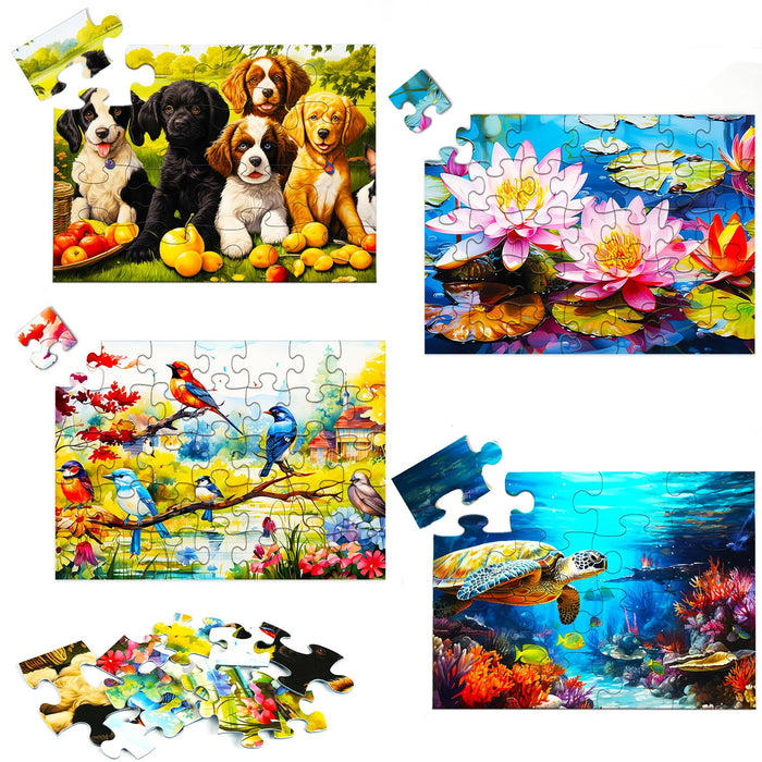 Neoflavie 4 Pack (2×16 & 2×35) Large Piece Puzzle for Seniors, Dementia Puzzles for Elderly, Alzheimer's Activities for Senior with Dog and Turtles–4 Styles Gift for Patients in Nursing Home