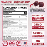 Sugar-Free Astaxanthin 24mg Gummies with Resveratrol, Vitamin B1, Coconut Oil - Powerful Antioxidants Supplement for Men & Women Healthy Aging, Skin, Eyes, Joints, Immune - Vegan, Non-GMO 120 Servings