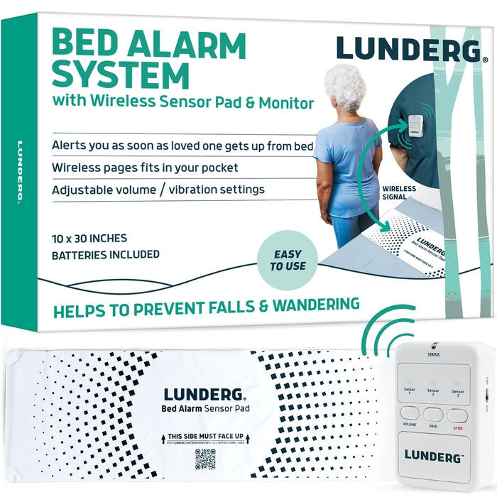 Lunderg Bed Alarm for Elderly Adults - Wireless Bed Sensor Pad (10” x 30”) & Pager - Bed Alarm for Elderly Dementia Patients - Bed Alarms and Fall Prevention for Elderly