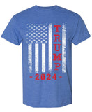 Trump 2024 American Flag Vintage T-Shirt, Trump Shirts for Men, Adult Short Sleeve T Shirt Blue Heather Large