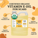 Organic Vitamin E Oil Bulk - 32oz USDA Certified 100% All Natural Plant Based - Light and Unscented Great for Scars After Surgery - For Face, Skin and Nails - Anti-Aging, Reduce Appearance of Wrinkles